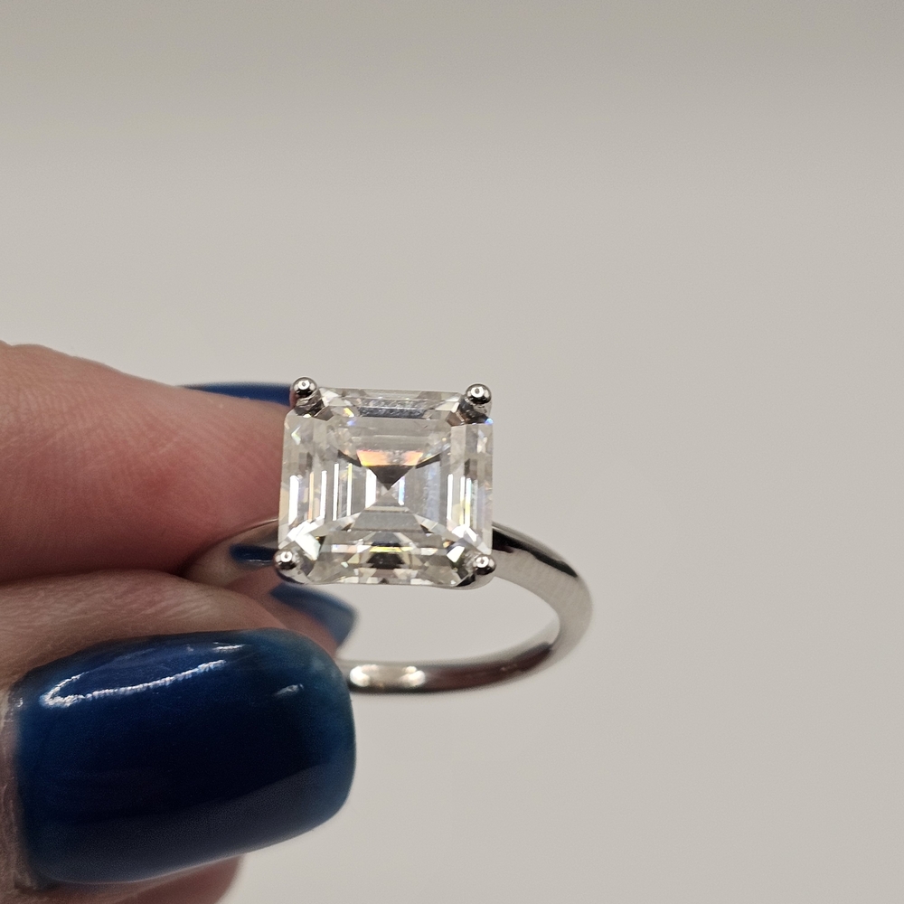 5ct Asscher Moissanite Platinum Over S925 Size 9 - Picture 5 of 10